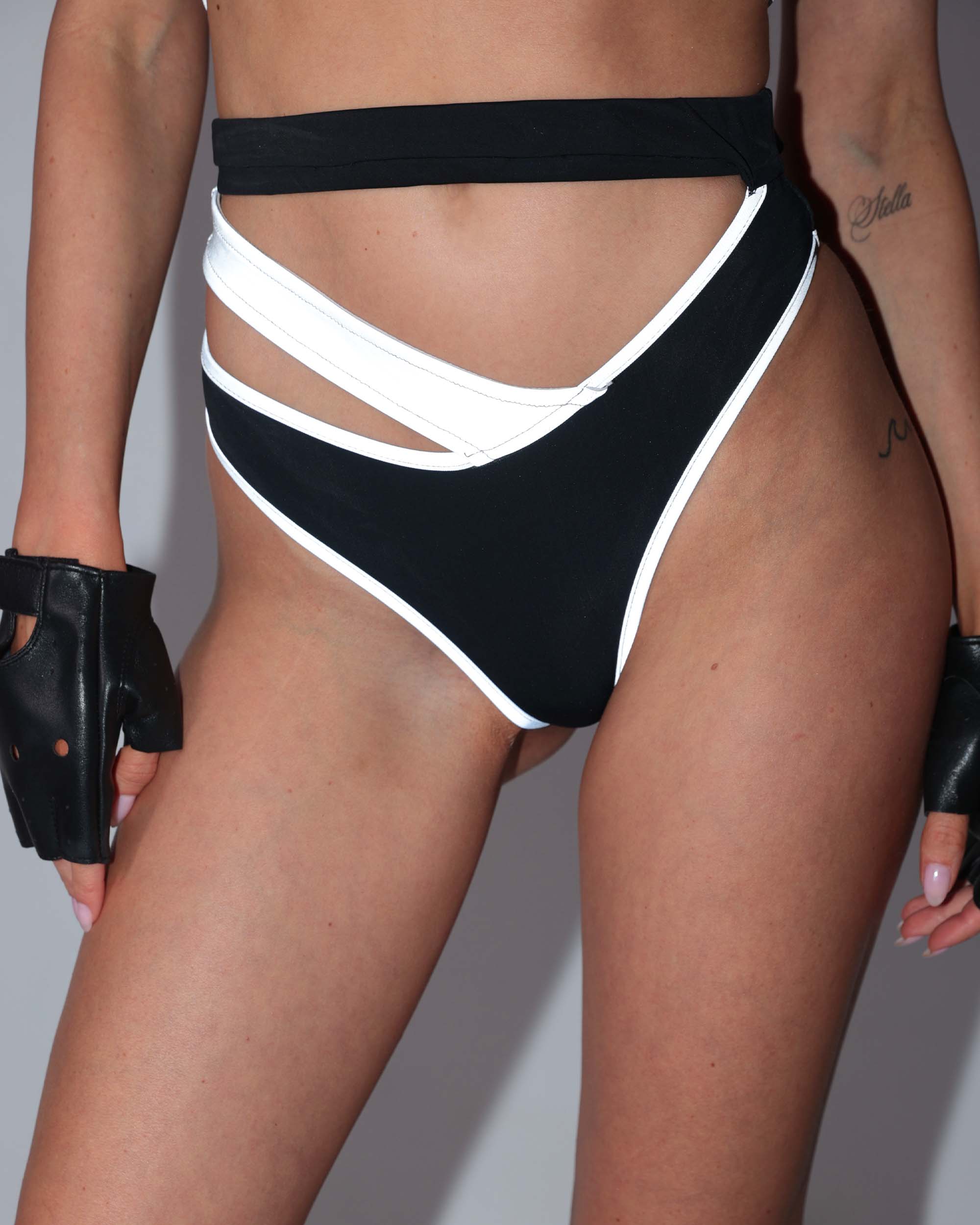 Backstage Baddie Reflective Cutout Bottoms-Black/Silver-Reflective--Hannah---S