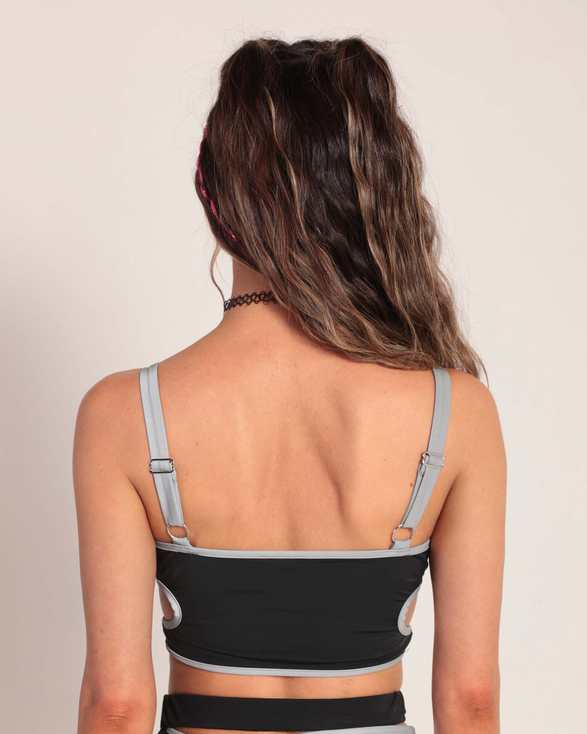 Backstage Baddie Reflective Cutout Top-Black/Silver-Regular-Back--Hannah---S