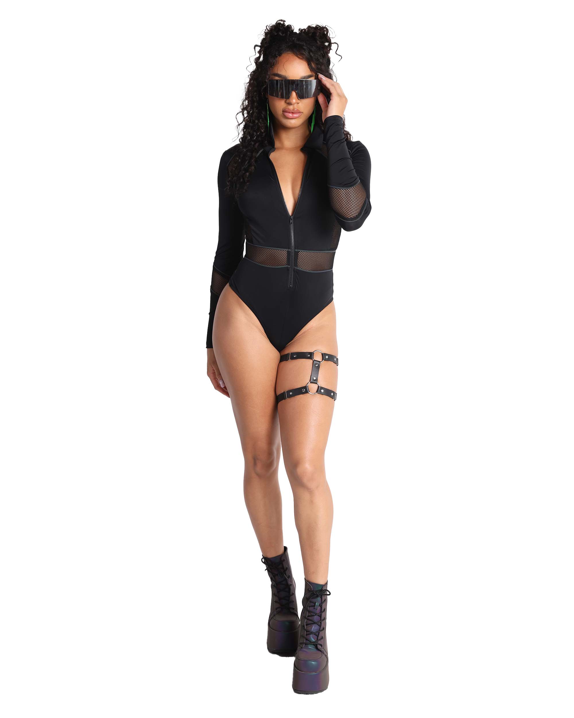 Rainbow Reflective Flame Nude Mesh Bodysuit for Raves, Festivals, Parties,  Dancing and With Denim Shorts -  Canada