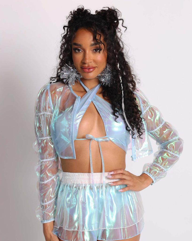 iHeartRaves Reflective Cropped Puffer Jacket Neon Yellow - S for Halloween Rave Costumes, Rave Outfits, Music Festival Clothes