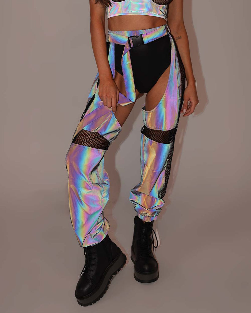 Holographic Women Mini Skirt Reflective Streetwear Night Club Rave