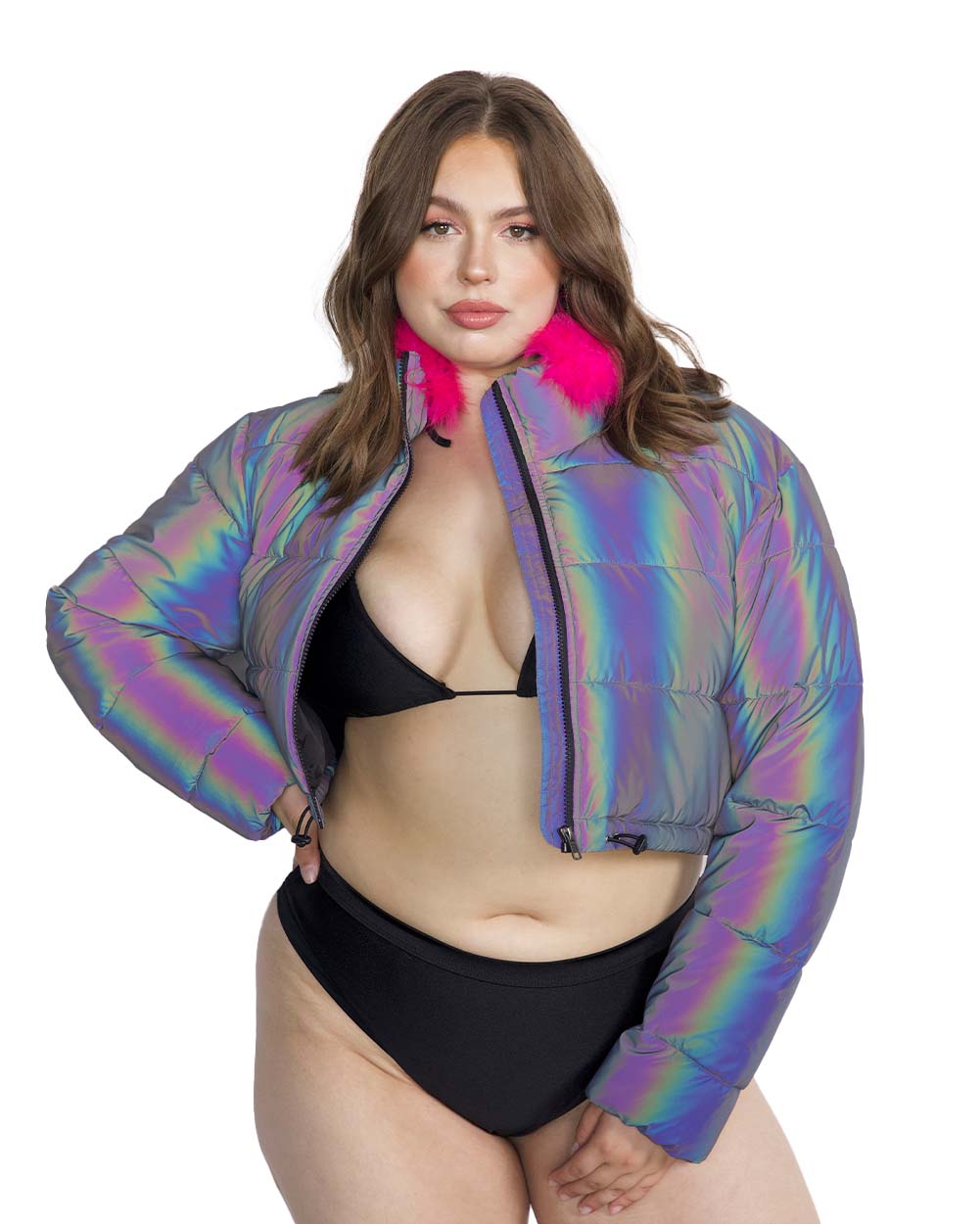 Rainbow Slay Reflective Cropped Puffer Jacket – iHeartRaves