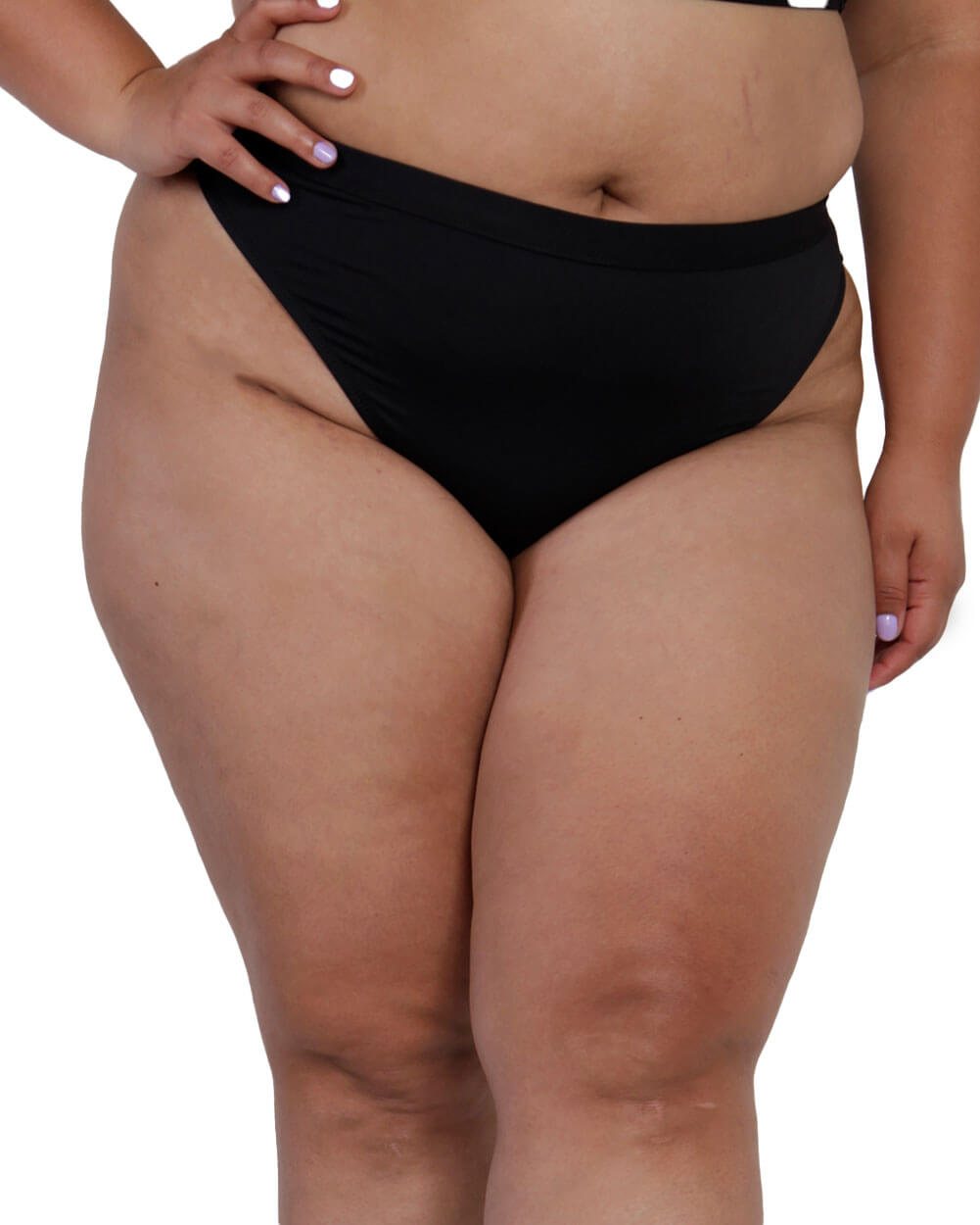 Recycled Fabric Malibu BB High Cut Bottoms-Curve1-Black-Front--Silvia---1X