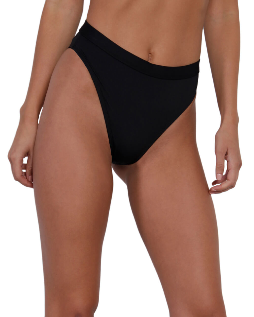 Recycled Fabric Malibu BB High Cut Bottoms-Black-Front--Nadia---S