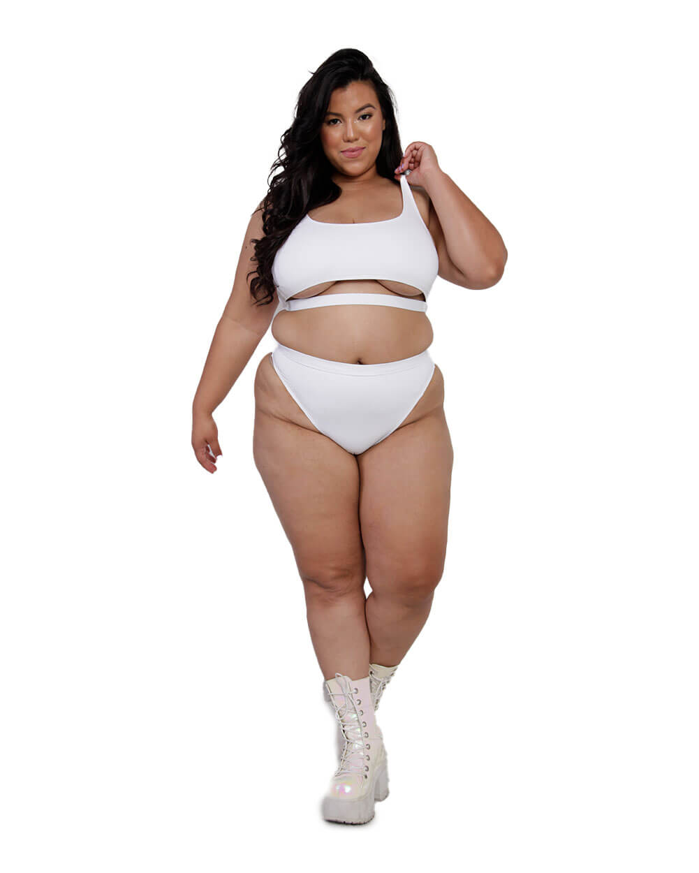 Recycled Fabric Malibu BB High Cut Bottoms-Curve1-White-Full--Silvia---1X