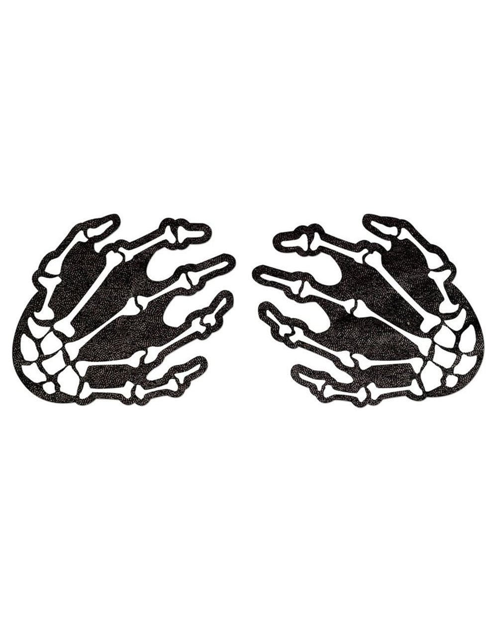 Pastease Glow in the Dark Skeleton Hands Pasties-Black-Front